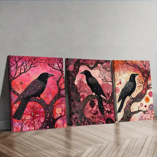 3pcs The psychic crow Wall Art Set Canvas Framed 50x70cm - High Quality Print 100% Australian Made Wall Canvas Ready to Hang