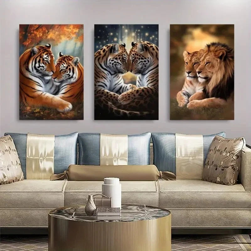 3pcs Animal Families Painting with Three Panels Metal Print Ready to Hang Art - Bella Home Decor