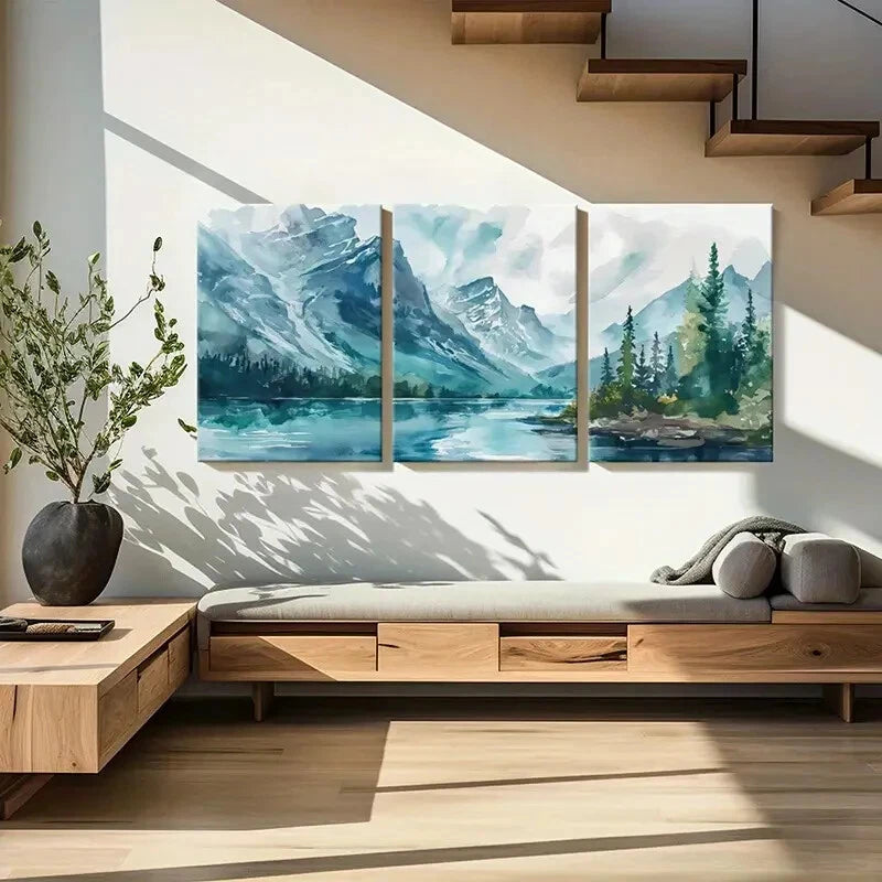3pcs Watercolor Style Mountains Landscape Metal Print Ready to Hang Art - Bella Home Decor