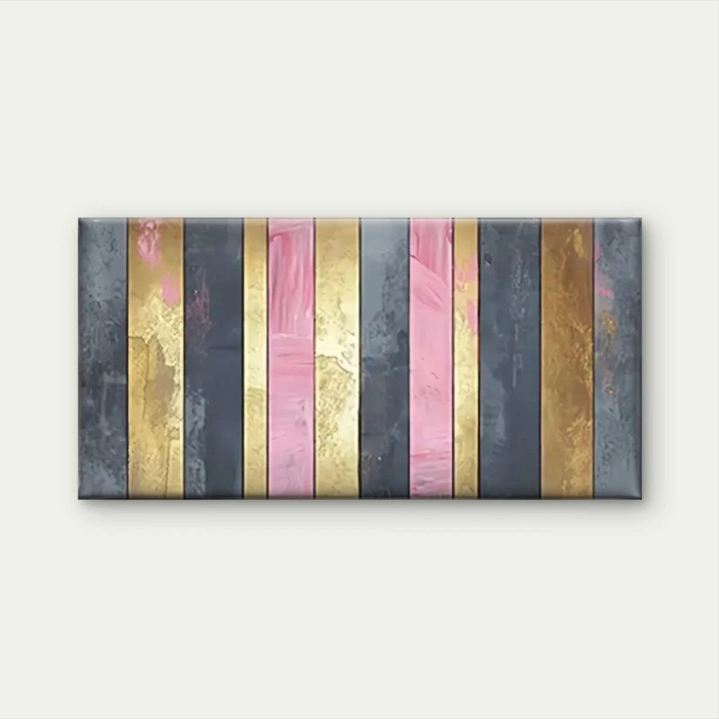 Pink Golden Striped Abstract Wall Art Canvas Office Home Room Framed 120x60cm