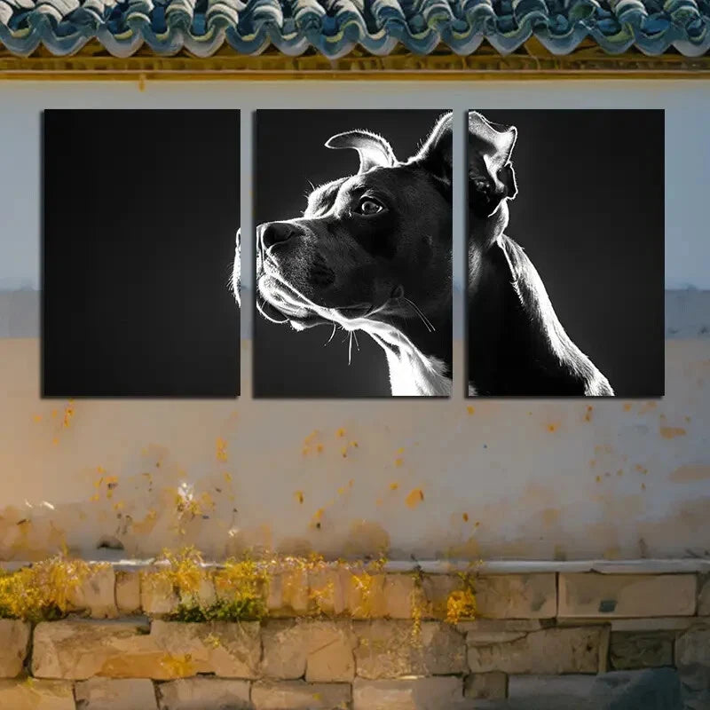 3pcs Black and White Dog Illustration Metal Print Ready to Hang Art - Bella Home Decor