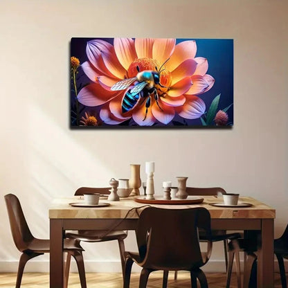 Vibrant Bee And Flower Wall Art Canvas Office Home Room Framed 120x60cm