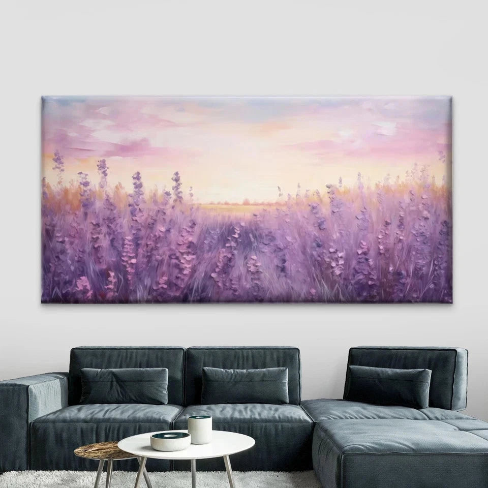 Lavender Flowers Field Wall Art Canvas Office Home Room Framed 120x60cm