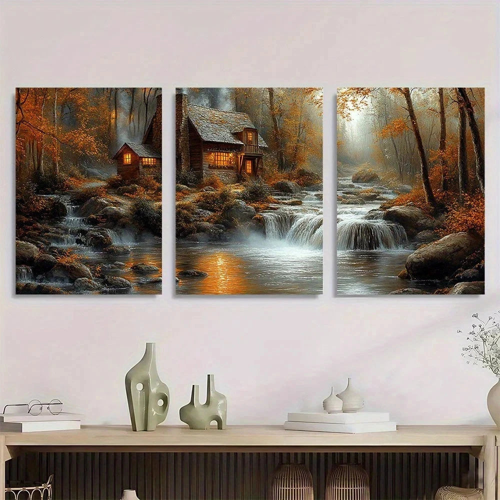 3pcs Water Mill The Forest Retro Style Metal Print Ready to Hang Art - Bella Home Decor