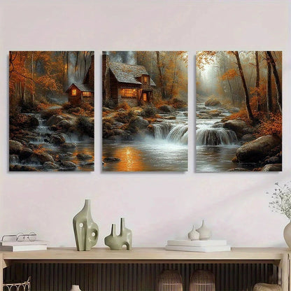 3pcs Water Mill The Forest Retro Style Metal Print Ready to Hang Art - Bella Home Decor