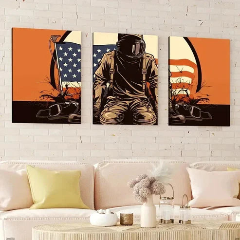 3pcs Military Boots Helmet Rifle Abstract Wall Art Canvas Unframed - High Quality Print 100% Australian Made Wall Canvas