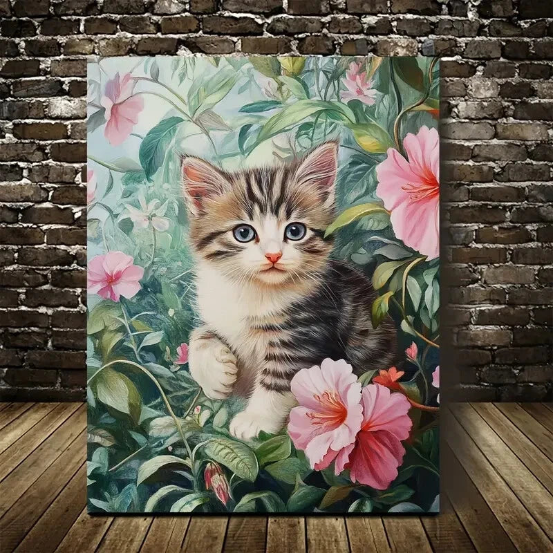 Flowers And Plants Cute American Shorthair Painting 40x60cm Metal Print Ready to Hang - Bella Home Decor