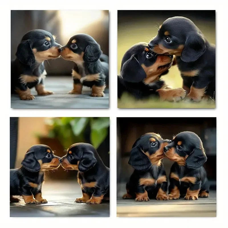 4pcs Adorable Puppy Wall Art Canvas Framed