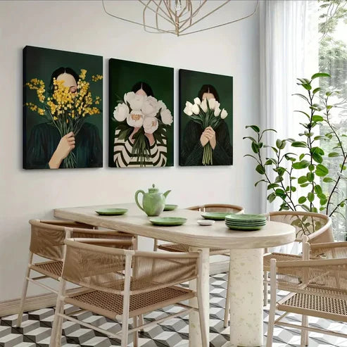 3pcs Japanese Striped Female Abstract Wall Art Set Canvas Unframed – High Quality Print 100% Australian Made Wall Canvas