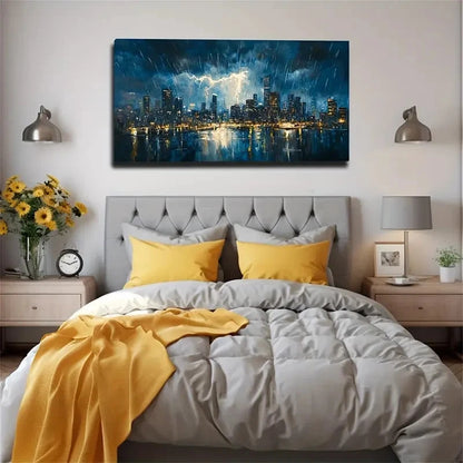 Thunderstorm High City Sky Wall Art Canvas Office Home Room Framed 120x60cm