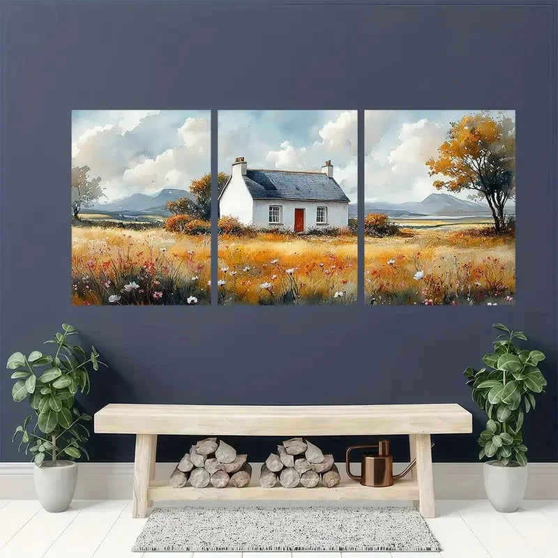 3pcs Countryside Mayo County Pastoral White House Metal Print Ready to Hang Art - Bella Home Decor