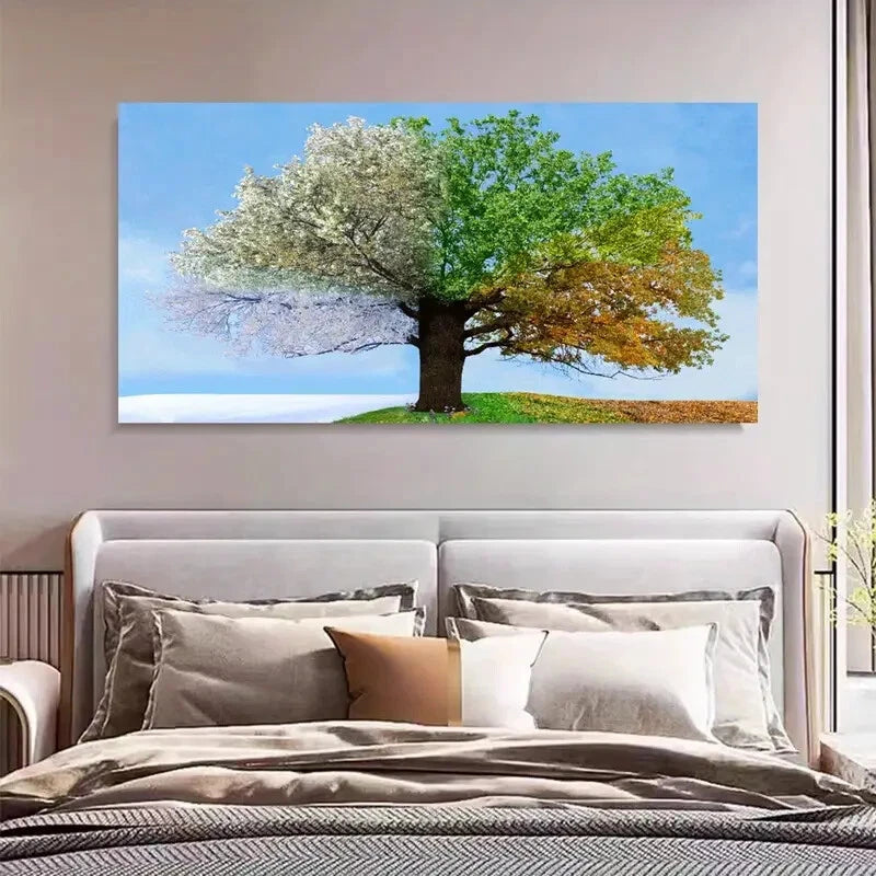 Four Seasons Tree Of Life Walcl Art Canvas Office Home Room Framed 120x60cm - Bella Home Decor