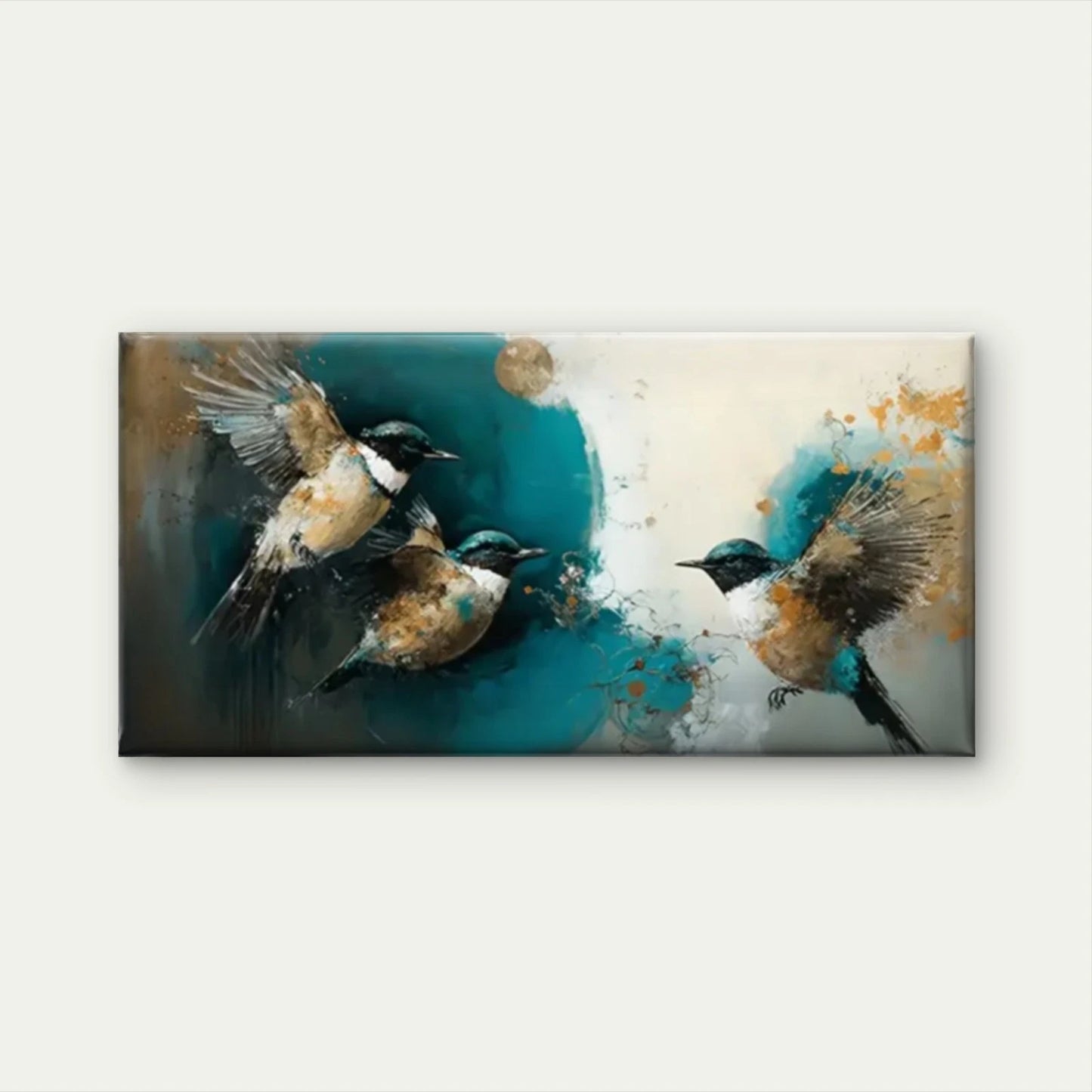 Birds Watercolour Abstarct Wall Art Canvas Office Home Room Framed 120x60cm
