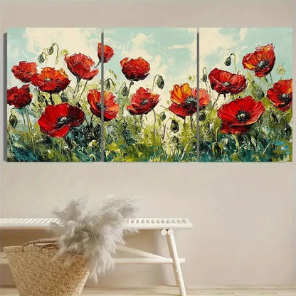 3pcs Poppy Wildflowers Wall Art Set Canvas Unframed - High Quality Print 100% Australian Made Wall Canvas - Bella Home Decor
