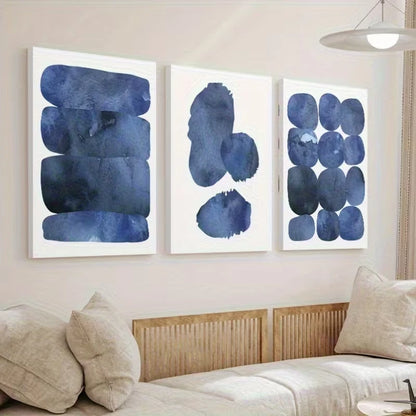 3pcs Abstract Blue Watercolor Painting Wall Art Set Canvas Framed 60x90cm – High Quality Print 100% Australian Made Wall Canvas Ready to Hang - Bella Home Decor