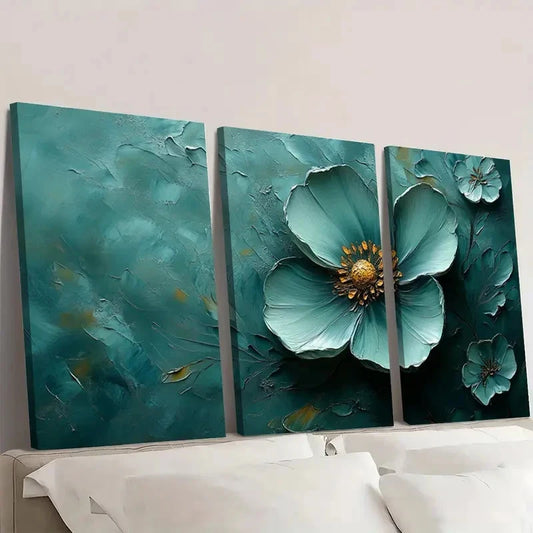 3pcs Green Floral Abstract GFA Wall Art Set Canvas Framed 60x90cm - High Quality Print 100% Australian Made Wall Canvas Ready to Hang