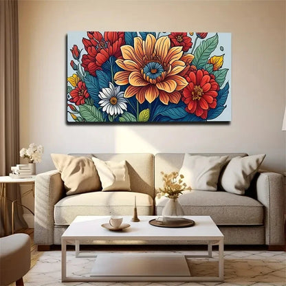 Vibrant Floral Bohemian Modern Wall Art Canvas Office Home Room Framed 120x60cm