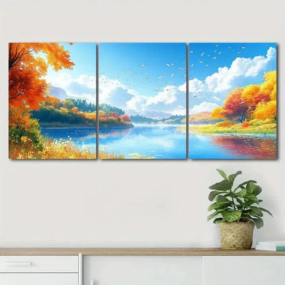 3pcs Vibrant Foliage & Reflective Waters Perfect Wall Art Canvas Unframed - High Quality Print 100% Australian Made Wall Canvas