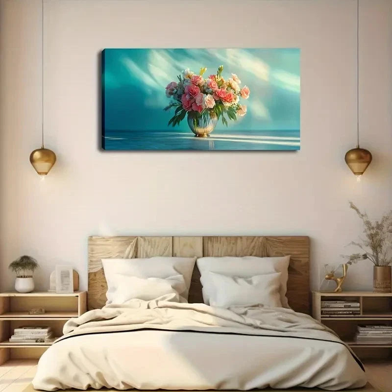 Pink & White Flowers Wall Art canvas office home room framed 120x60cm - Bella Home Decor
