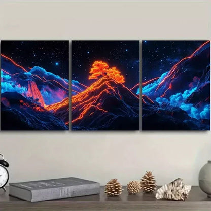3pcs Starry Sky Design Mountains Dark Background Wall Art Set Canvas Unframed - High Quality Print 100% Australian Made Wall Canvas