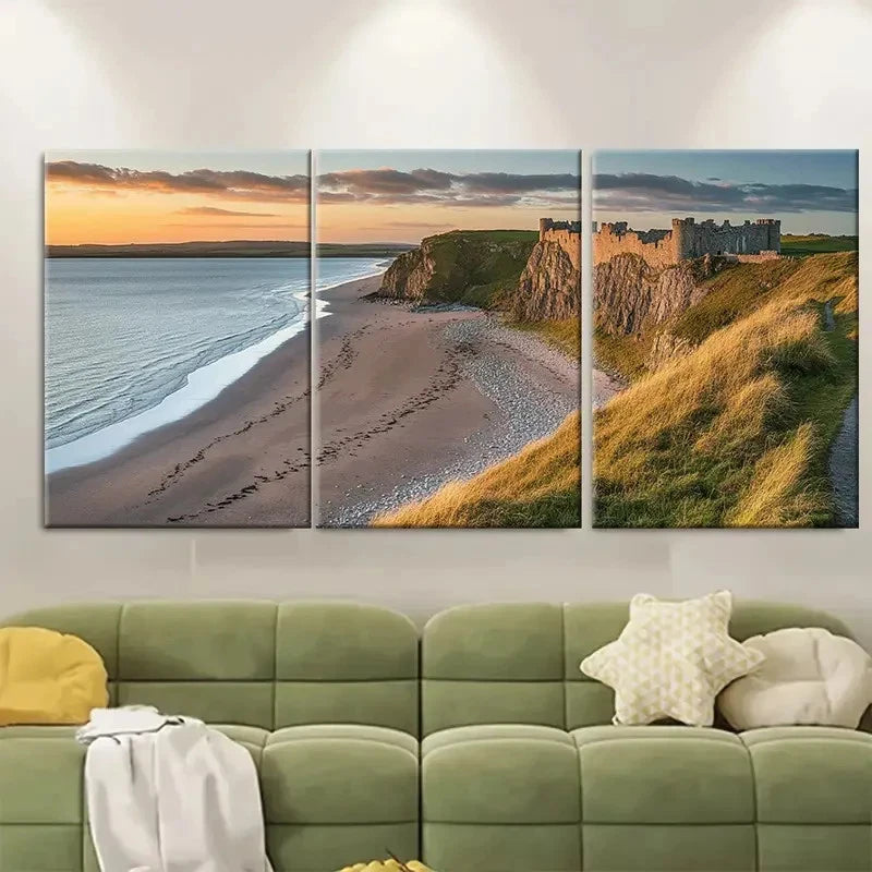 3pcs Iconic Castle and Beach Prints RY   Wall Art Set Canvas Framed 40x60cm - High Quality Print 100% Australian Made Wall Canvas Ready to Hang