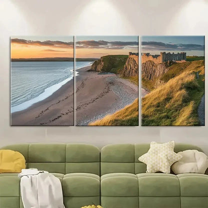 3pcs Iconic Castle and Beach Prints RY   Wall Art Set Canvas Framed 40x60cm - High Quality Print 100% Australian Made Wall Canvas Ready to Hang