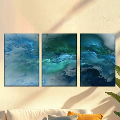 3pcs Blue & Green Abstract Art Wall Art Set Canvas Framed 60x90cm - High Quality Print 100% Australian Made Wall Canvas Ready to Hang - Bella Home Decor