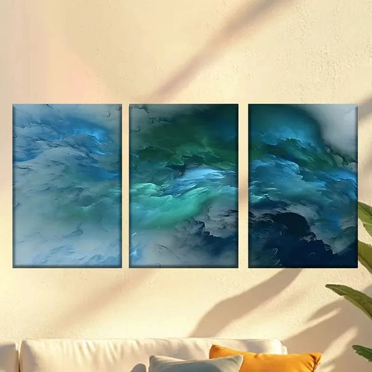 3pcs Blue & Green Abstract Art Wall Art Set Canvas Framed 60x90cm - High Quality Print 100% Australian Made Wall Canvas Ready to Hang