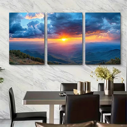 3pcs Sunset Over Blue Ridge Mountains Metal Print Ready to Hang Art