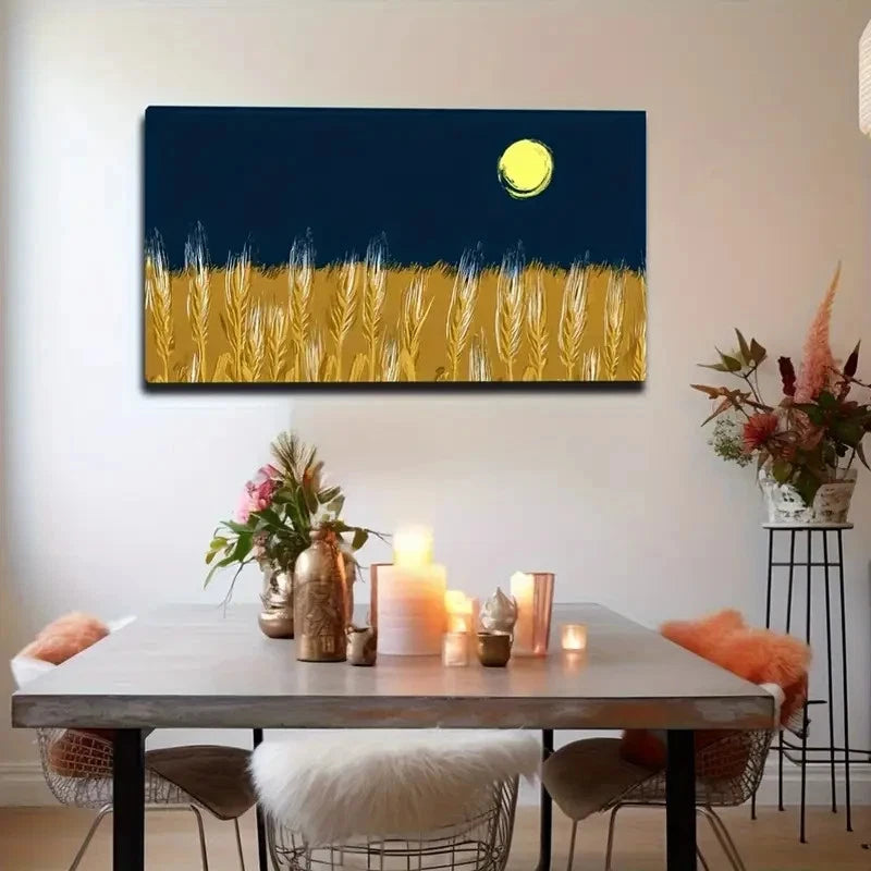 Wheat Field Moon Wall Art Canvas Office Home Room Framed 120x60cm