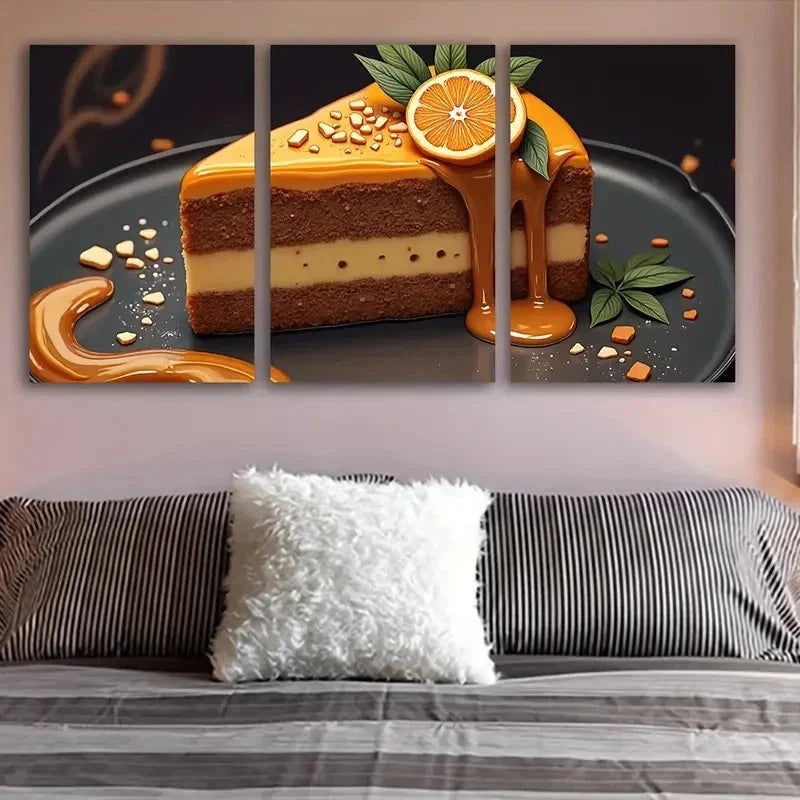 3pcs Cake And Orange Slices Artwork Wall Art Set Canvas Framed 50x70cm - High Quality Print 100% Australian Made Wall Canvas Ready to Hang - Bella Home Decor