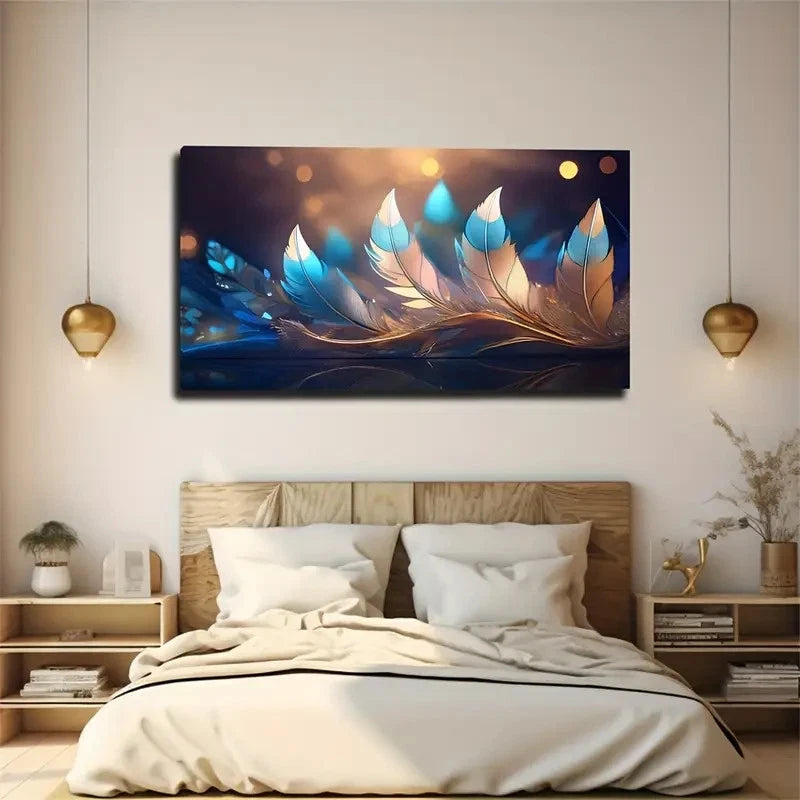 Vibrant Feather Bohemian Wall Art Canvas Office Home Room Framed 120x60cm
