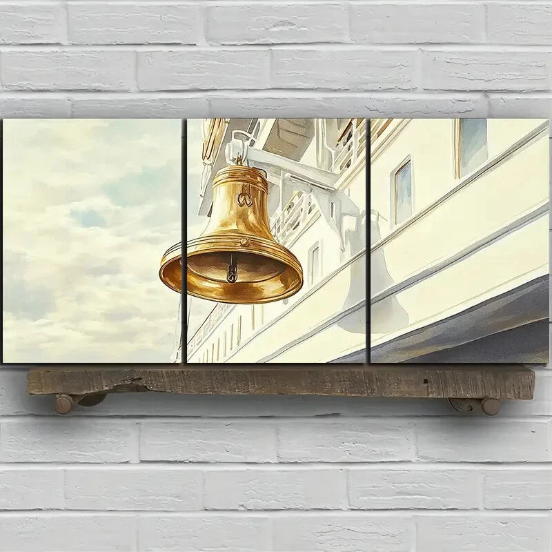 3pcs A Corner of The Ship Big Bell Metal Print Ready to Hang Art - Bella Home Decor