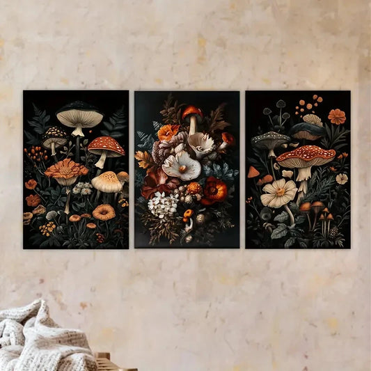 3pcs a bunch of flowers and mushrooms Wall Art Set Canvas Framed 40x60cm - High Quality Print 100% Australian Made Wall Canvas Ready to Hang
