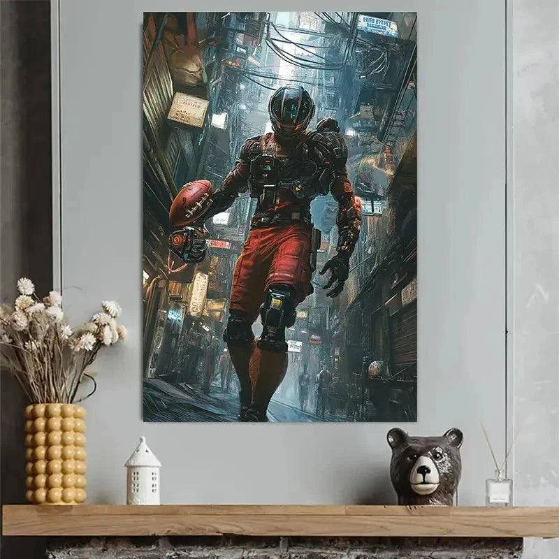 Cyberpunk Futuristic Robot Football Neon Sci-Fi Art Poster 40x60cm Metal Print Ready to Hang