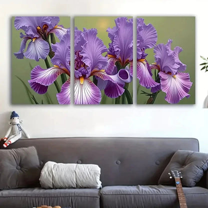 3pcs Purple Iris Floral Botanical Art Scene Wall Art Set Canvas Framed 40x60cm - High Quality Print 100% Australian Made Wall Canvas Ready to Hang