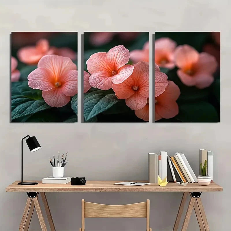 3pcs Impatiens Flower Vibrant Touch-Me-Not Design Metal Print Ready to Hang Art - Bella Home Decor