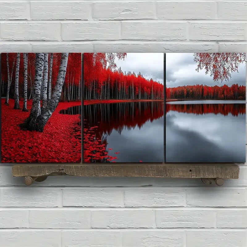 3pcs Roses The Lake Side Modern Nature Metal Print Ready to Hang Art - Bella Home Decor