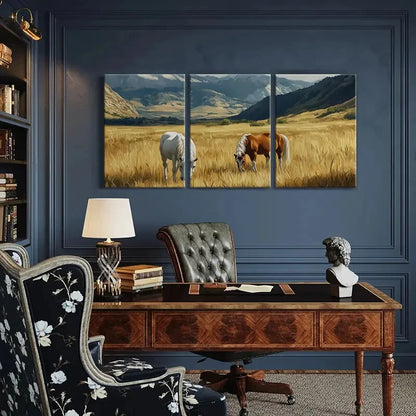 3pcs Artistic Horses Grazing Mountain Landscape Metal Print Ready to Hang Art - Bella Home Decor