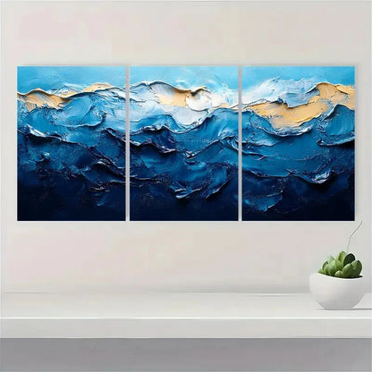 3pcs Sky Blue Minimalist Abstract Texture Art Metal Print Ready to Hang Art - Bella Home Decor