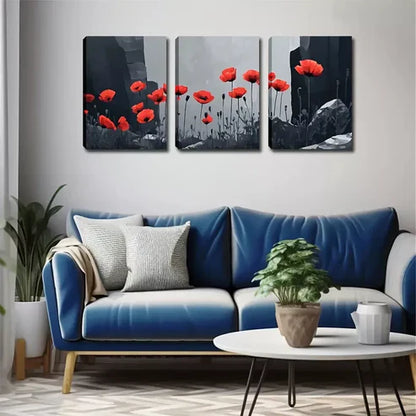 3pcs Red Poppy Triptych Wall Art Canvas Unframed - High Quality Print 100% Australian Made Wall Canvas