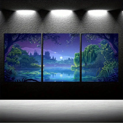 3pcs Enchanting Willow Forests Scene Metal Print Ready to Hang Art