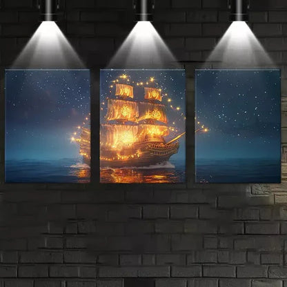 3pcs Enchanting Sailboat Under the Stars Wall Art Canvas Unframed - High Quality Print 100% Australian Made Wall Canvas