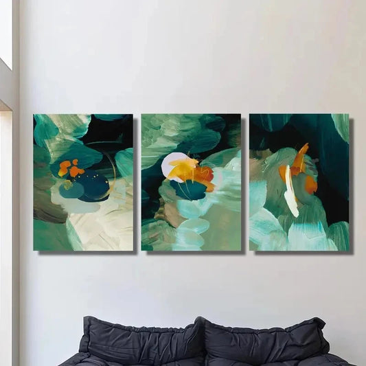 3pcs Abstract Green, Simple Green, Metal Print Ready to Hang Art