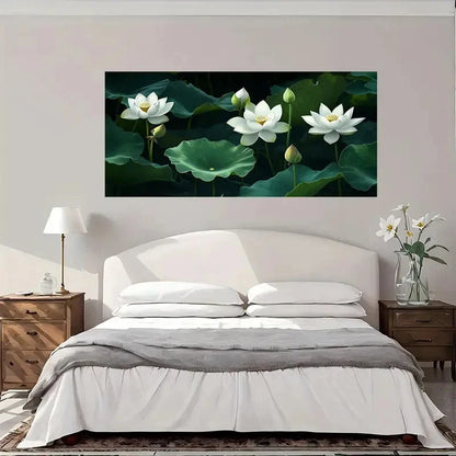 White Lotus Flowers Pond Wall Art Canvas Office Home Room Framed 120x60cm