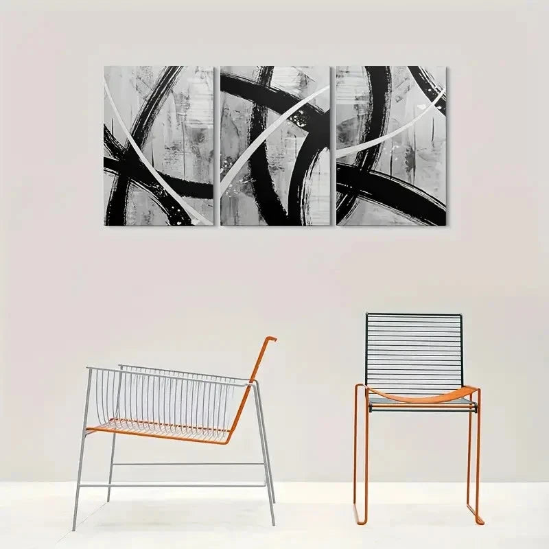 3pcs Black and White Brushstroke Metal Print Ready to Hang Art - Bella Home Decor