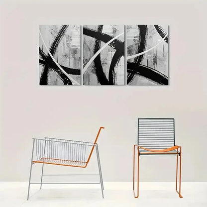 3pcs Black and White Brushstroke Metal Print Ready to Hang Art - Bella Home Decor