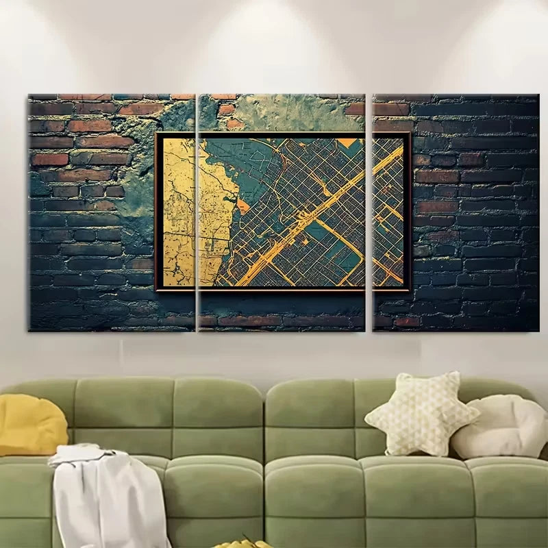 3pcs , Oh Road Map, Ohio Print Metal Print Ready to Hang Art - Bella Home Decor