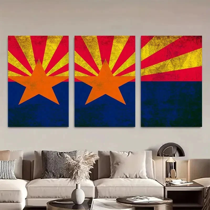 3pcs Arizona State Flag Rustic Grunge Effect Metal Print Ready to Hang Art - Bella Home Decor