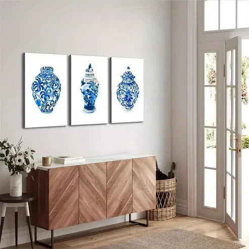 3pcs Artistic Art Of Chinese Ceramics Vases Canvas Unframed - High Quality Print 100% Australian Made Wall Canvas - Bella Home Decor
